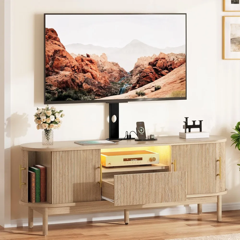

Fluted TV Stands for Living Room with Mount, Modern Entertainment Center for 32-70 inch TVs, LED Curved TV Stand with P