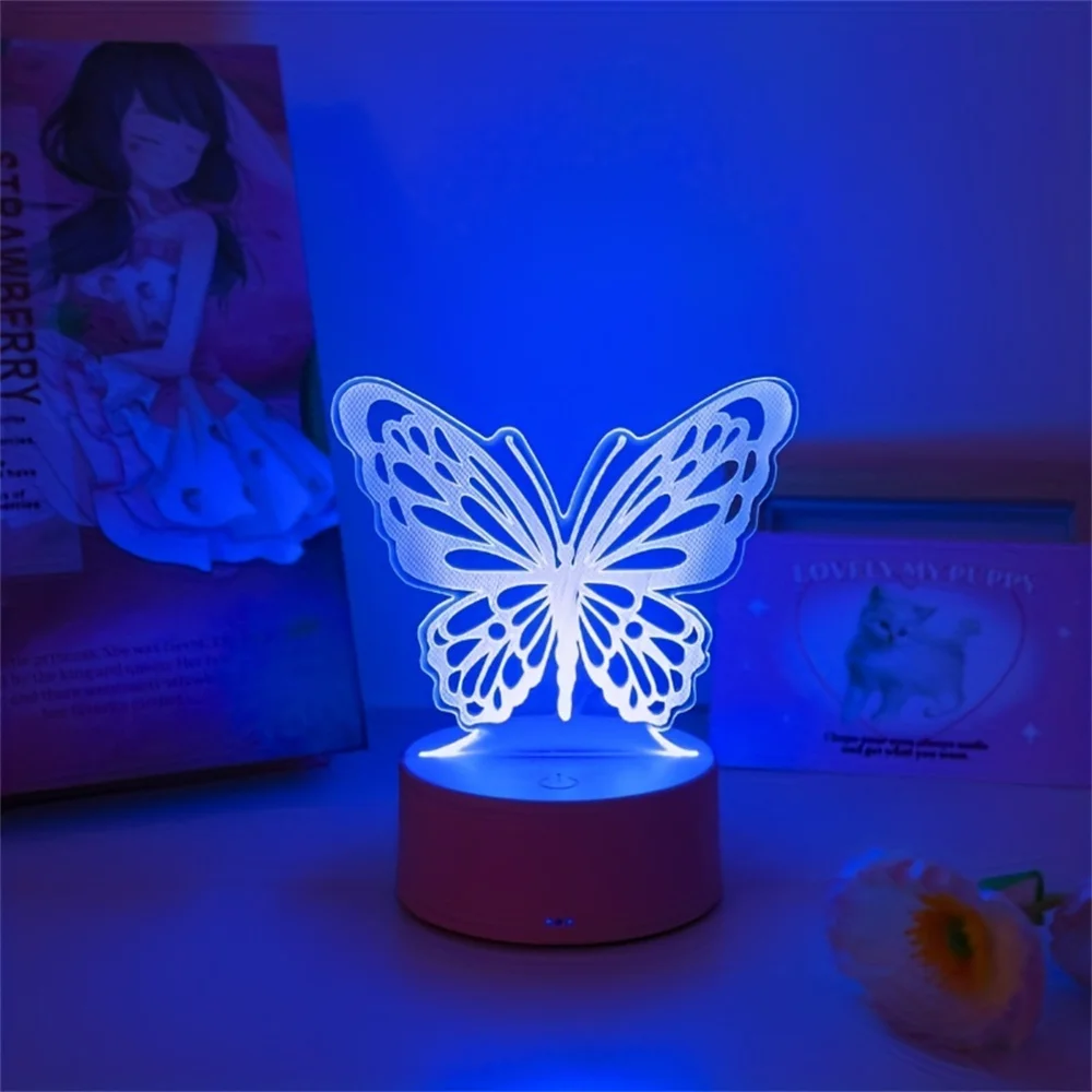 Butterfly 3D Night Light LED Touch Illusion Light 7/16 Colors Change USB Desk Lamp for Bedroom Bedside Table Decor Romantic Gift