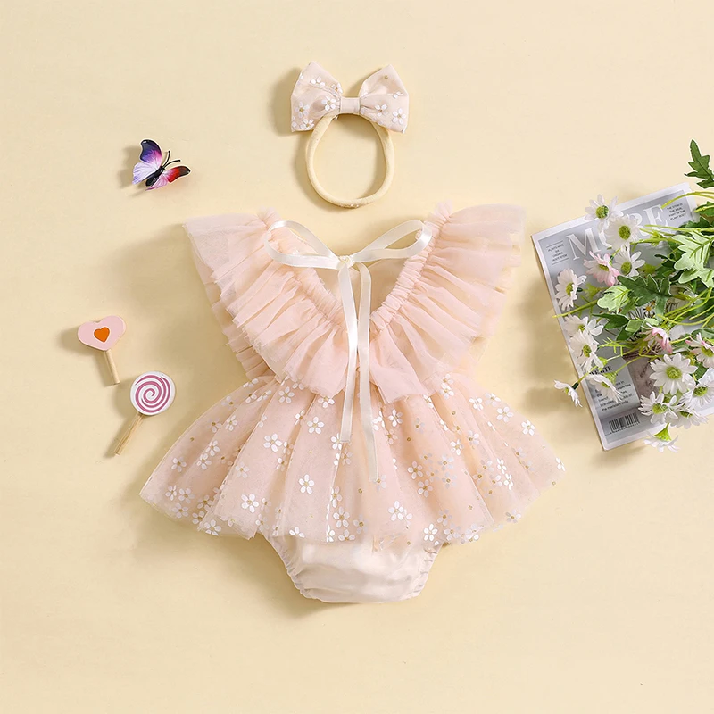 Newborn Baby Girl First Birthday Outfit Tulle Tutu Romper Dress Infant Butterfly Fairy Party Photoshoot Clothes