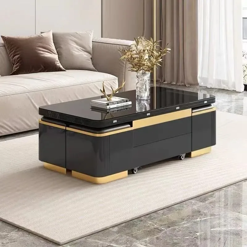 Multi-Functional Lift-Top Coffee Table Adjustable Height Wheels and Storage Stools Light Luxury Folding Coffee Table Muebles