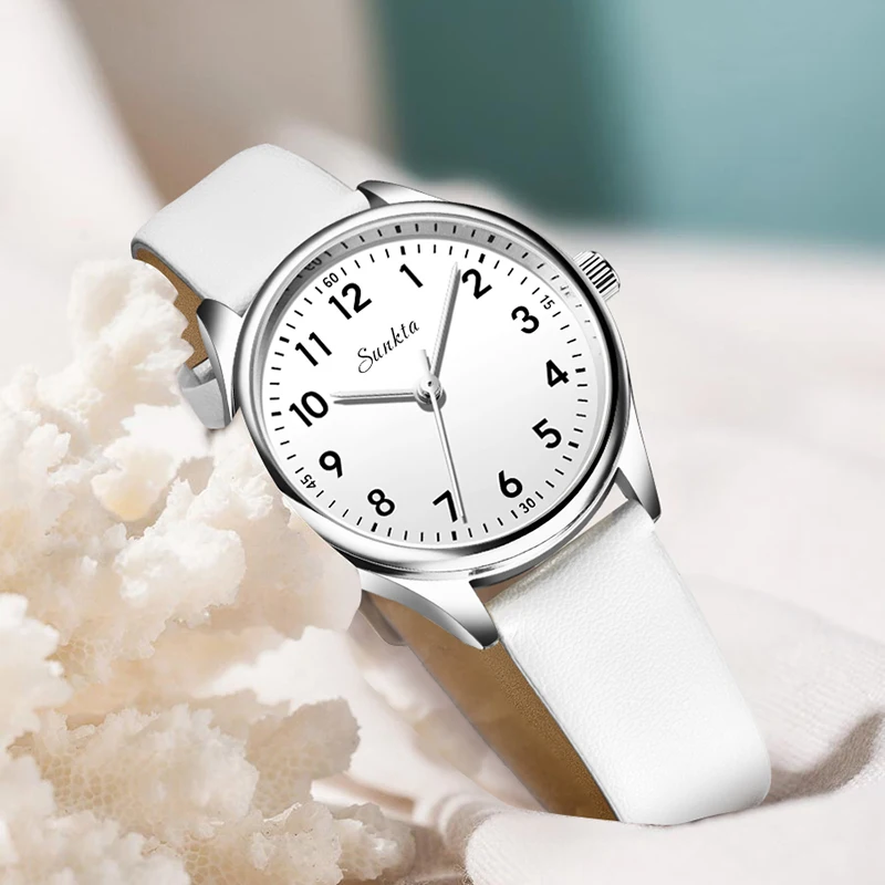 Sunkta Elegant Fashion Quartz Woman Watch Retro Luxury Simple Casual Leather Strap Waterproof Women's Wristwatch Reloj Mujer New