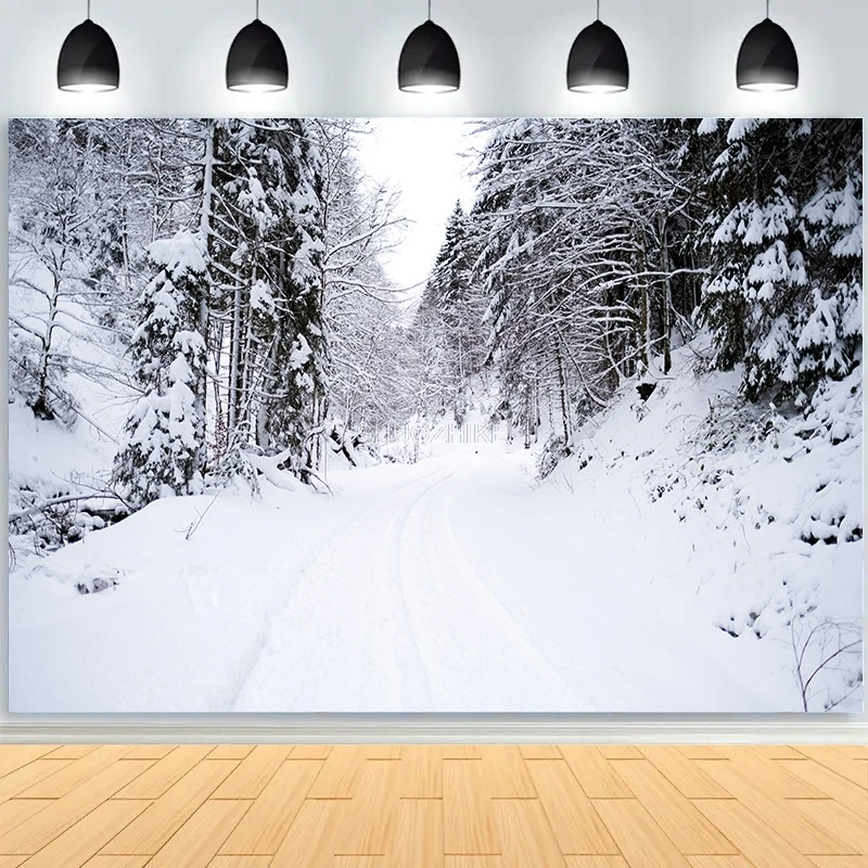 الشتاء الغابات الثلوج الطريق خلفيات للتصوير الفوتوغرافي عدم وضوح المشهد الثلج الطريق شجرة التنوب خلفية الصورة XD-05