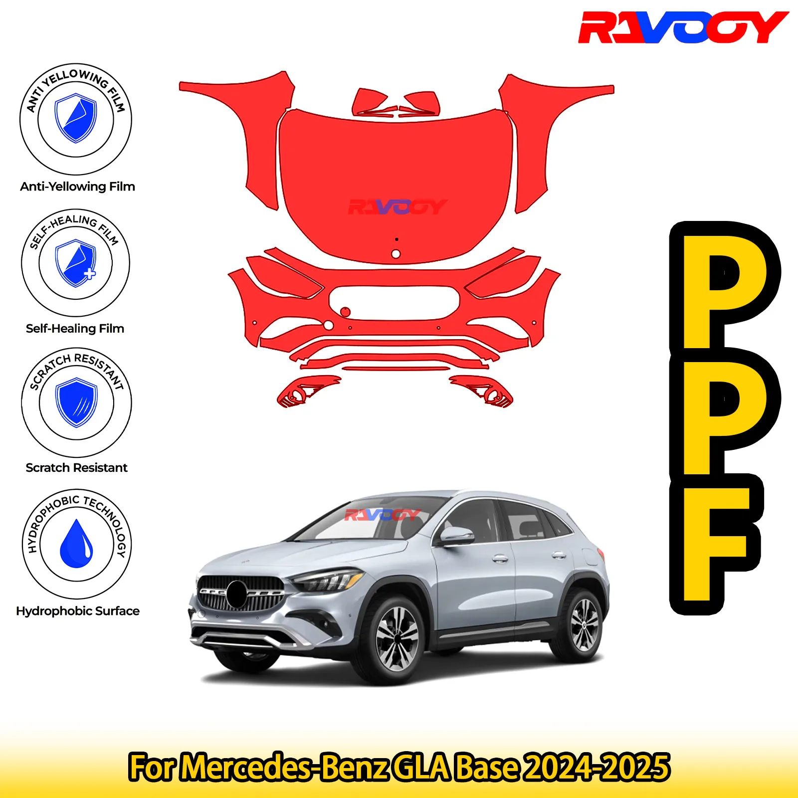 

For Mercedes-Benz GLA Base 2024-2025 Glossy Matte Black Precut front PPF Kit Paint Protection Film