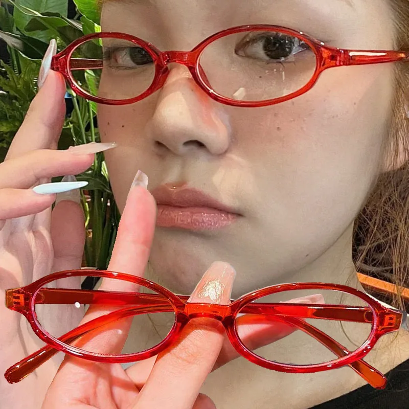 

Retro Oval Y2K Glasses Green Red Tint Hot Girl Street Seaside Style Women Red Green Transparent Glass Frame Fashion Accessories