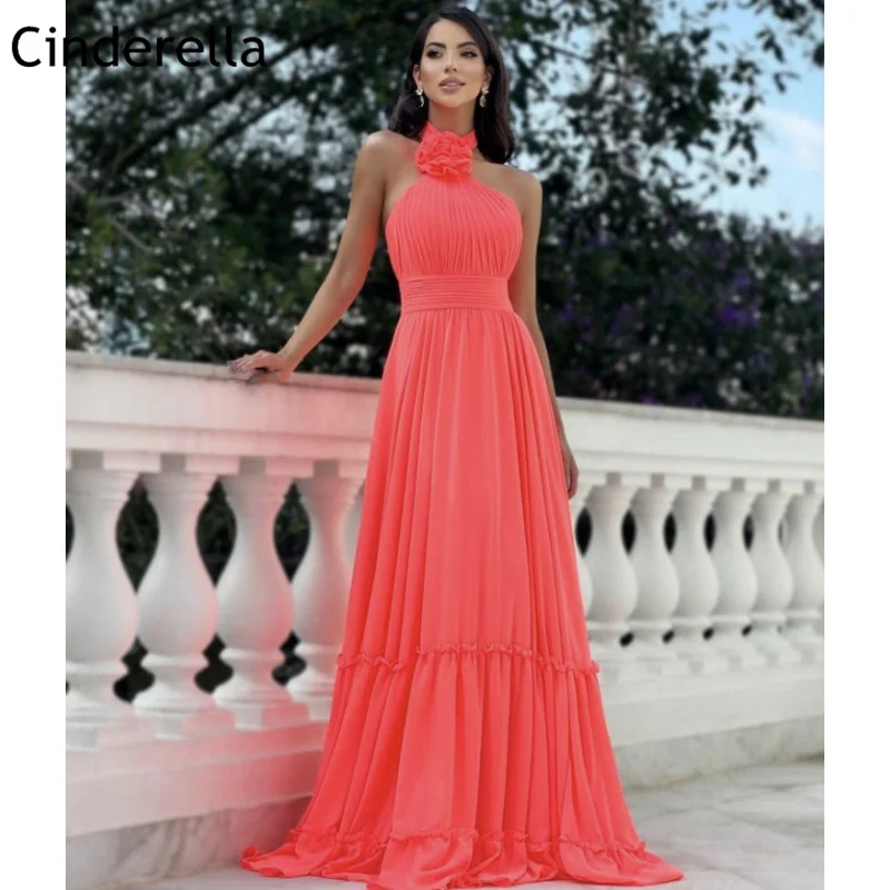 Chiffon Prom Dresses Hlalter A-Line Floor Length Chiffon Prom Dresses With Lace Up Back vestidos de fiesta de noche Newest