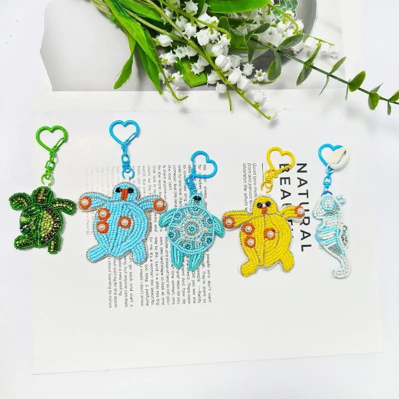 1 peça charme vida marinha miçangas apliques remendo decoração coqueiro artesanal strass chaveiro saco de cristal pingente