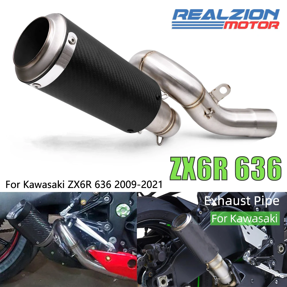 

REALZION ZX6R 636 Slip On Pipe Middle Pipe Tailpipe Motorcycle Exhaust Pipe 51mm Connecting Pipe For Kawasaki ZX6R 636 2009-2021