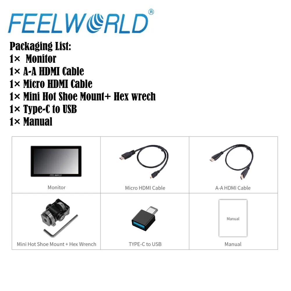 Видеомонитор FEELWORLD с сенсорным экраном 6 дюймов, портативный рекордер CUT6 FHD 4K HDMI 3D LUT 1920x1080, с поддержкой IPS