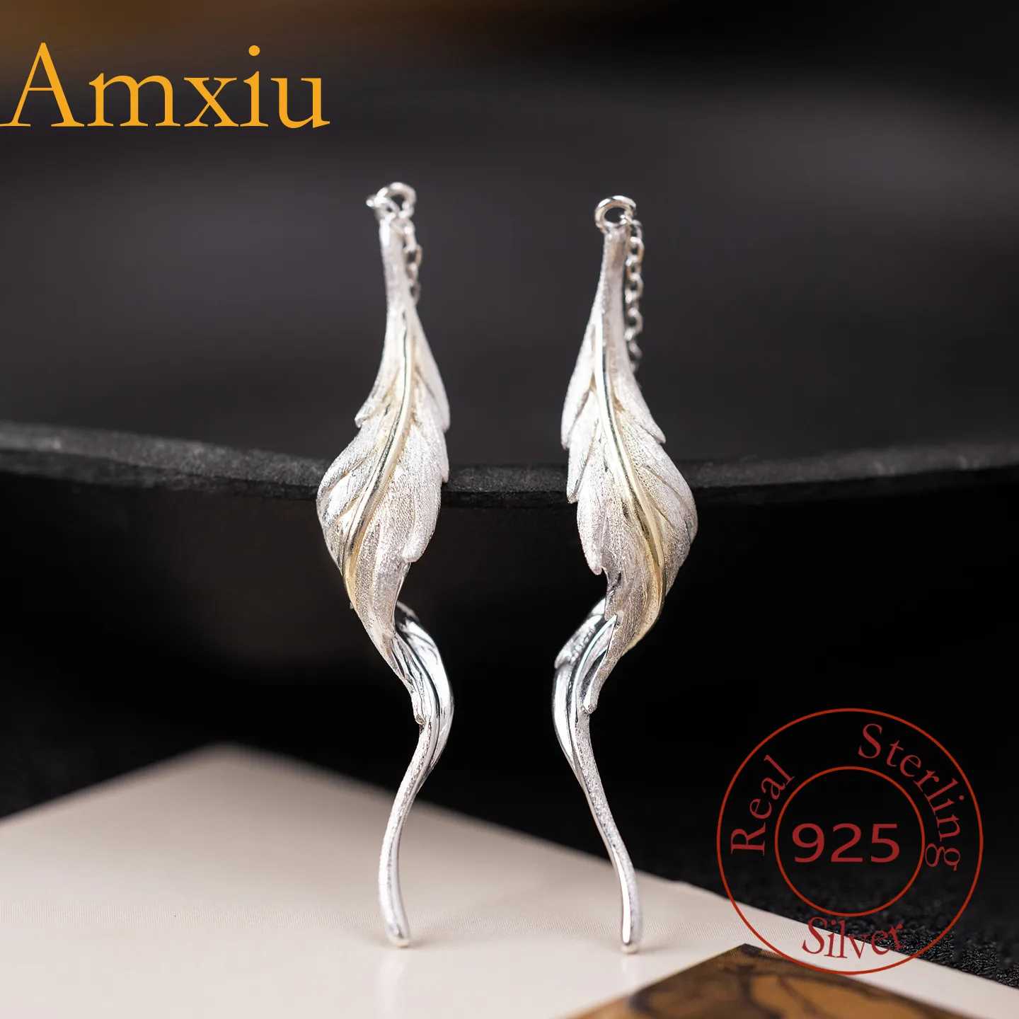 

Amxiu стерлингового серебра 925, оригинальный дизайн, модные трансграничные простые индивидуальные серьги с перьями ангела, ювелирные изделия