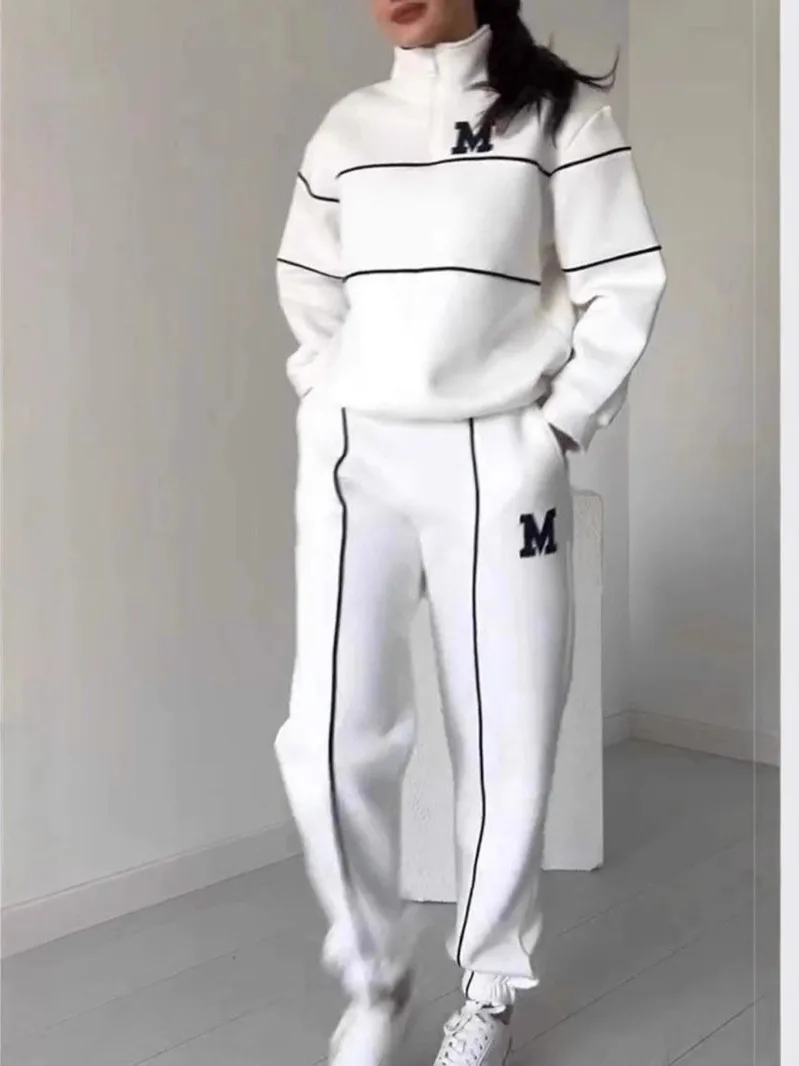 Женский повседневный костюм с принтом, длинный спортивный комплект на молнии с надписью Све, длинные брюки, комплект из двух предметов из полиэстера для детей 25–35 лет