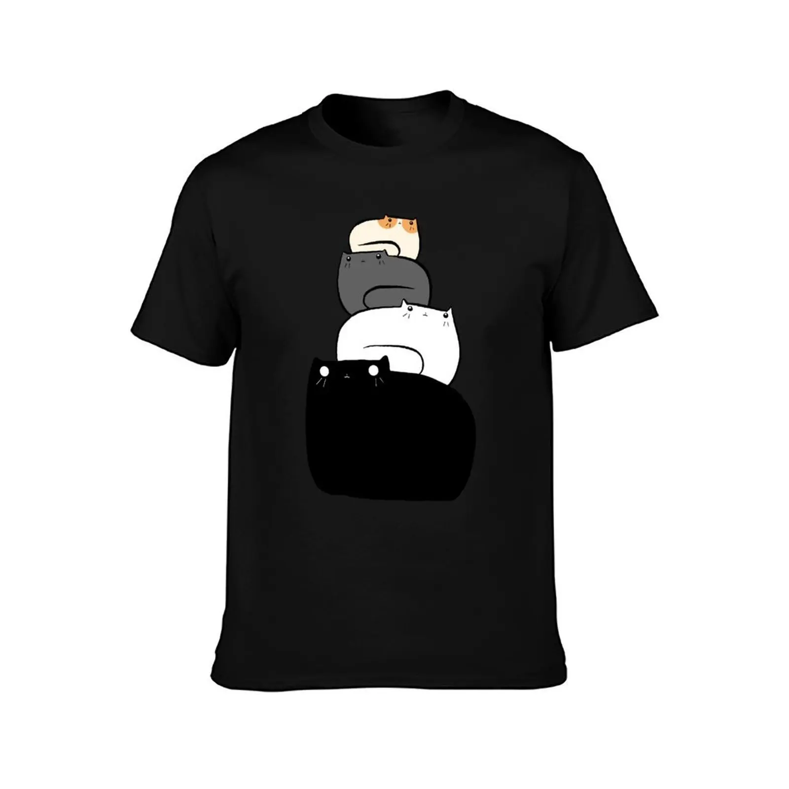 Cat Stack T-Shirt, Summer Casual Cotton Tee, Oversized Streetwear Tops, Vintage Graphic Print, Loose Fit Short Sleeve