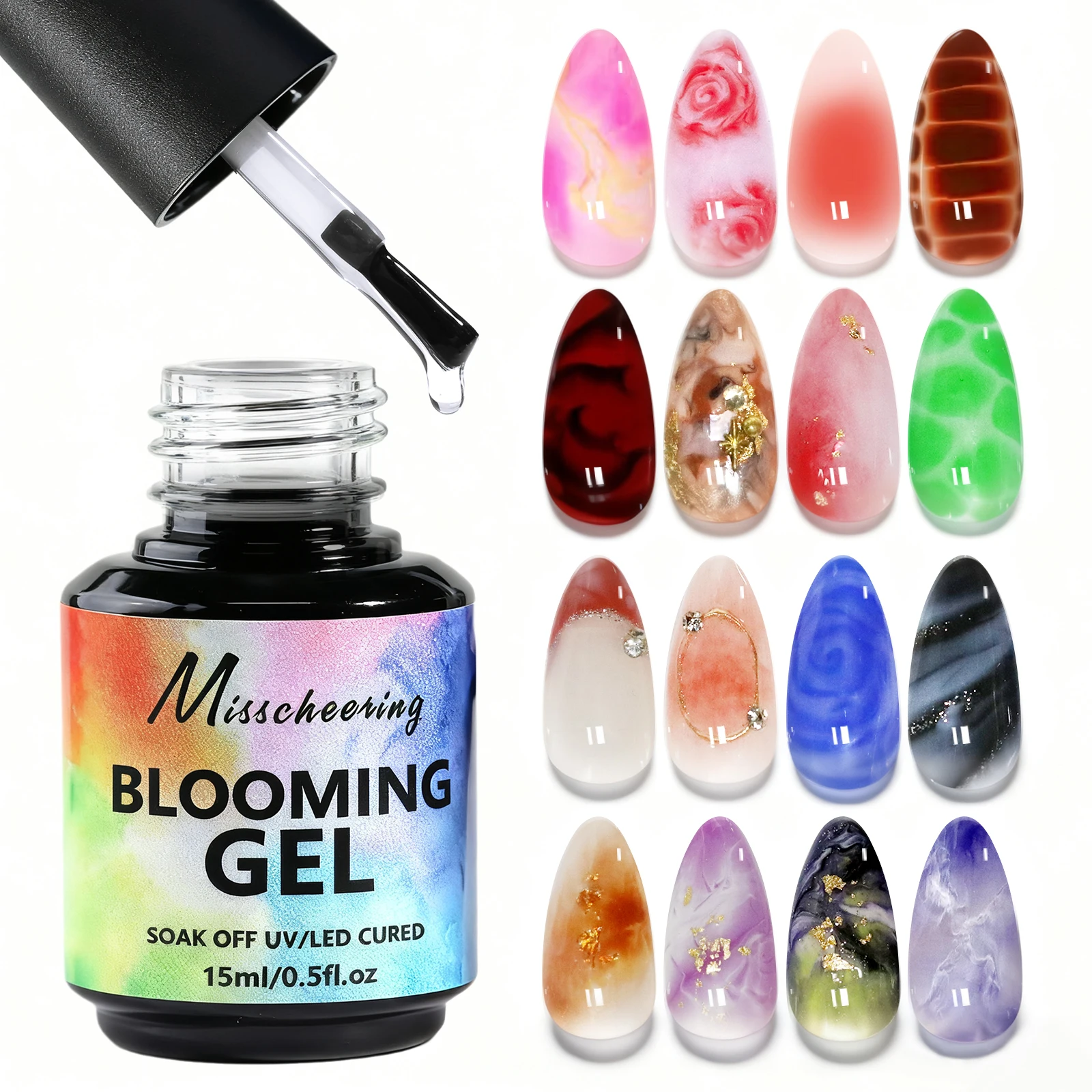15 ml klares florales Weihnachts-Nagelgel, wischfest, mit Marmormuster, Naturstein, Aquarell, Blumenmuster, DIY-Nagelkunst-Design