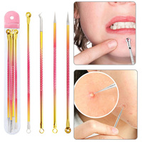 4pcs/pack Acne Needle Kit Stainless Steel Blackhead Extractor Pore Cleaning Pimple Remover Tool Skin Care Tool Accessories