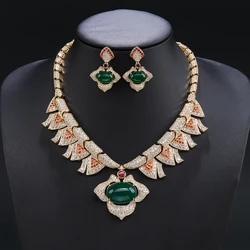 Luxury Cubic Zirconia Bridal Wedding Jewelry Set Ladies Party Flower Pendant Necklace Earrings Set CN11329