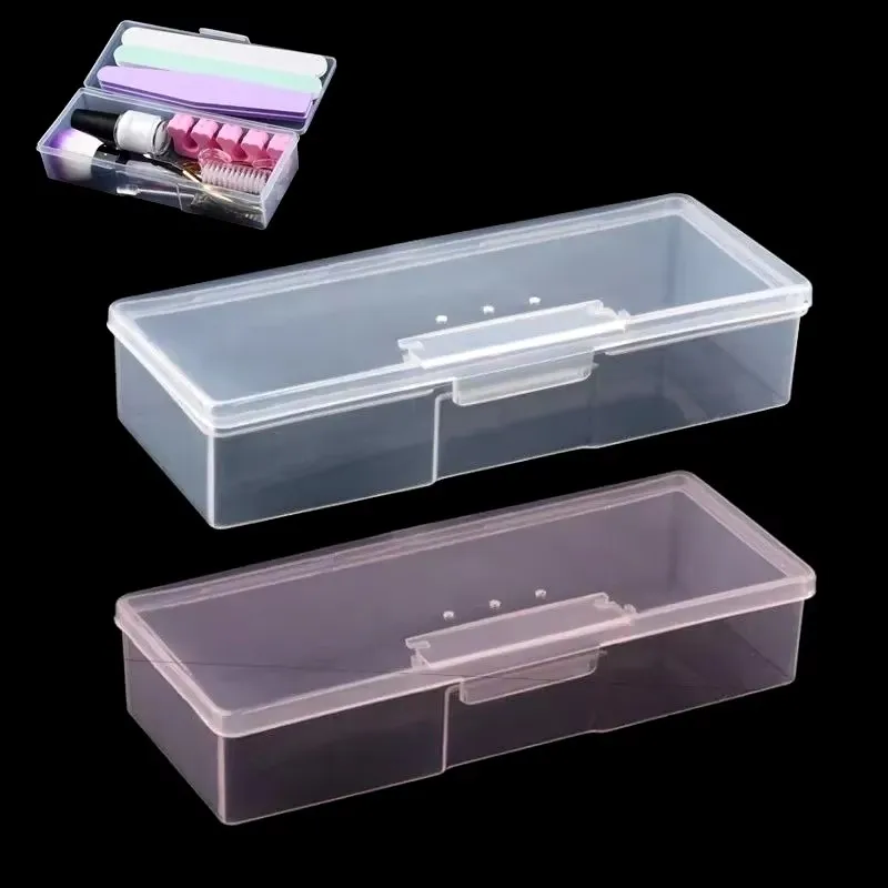 Nail Art Empty Storage Box Rectangular Transparent Plastic White Buffer Polishing Tool Nail Diamond Brush Pen Box Packaging Box