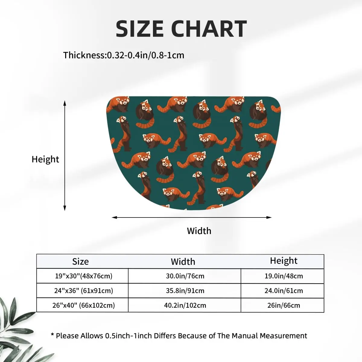 Red Panda Pattern Soft Flannel Half Round Doormat Non Slip Bathroom Mat Absorbent Floor Carpet for Home Bedroom