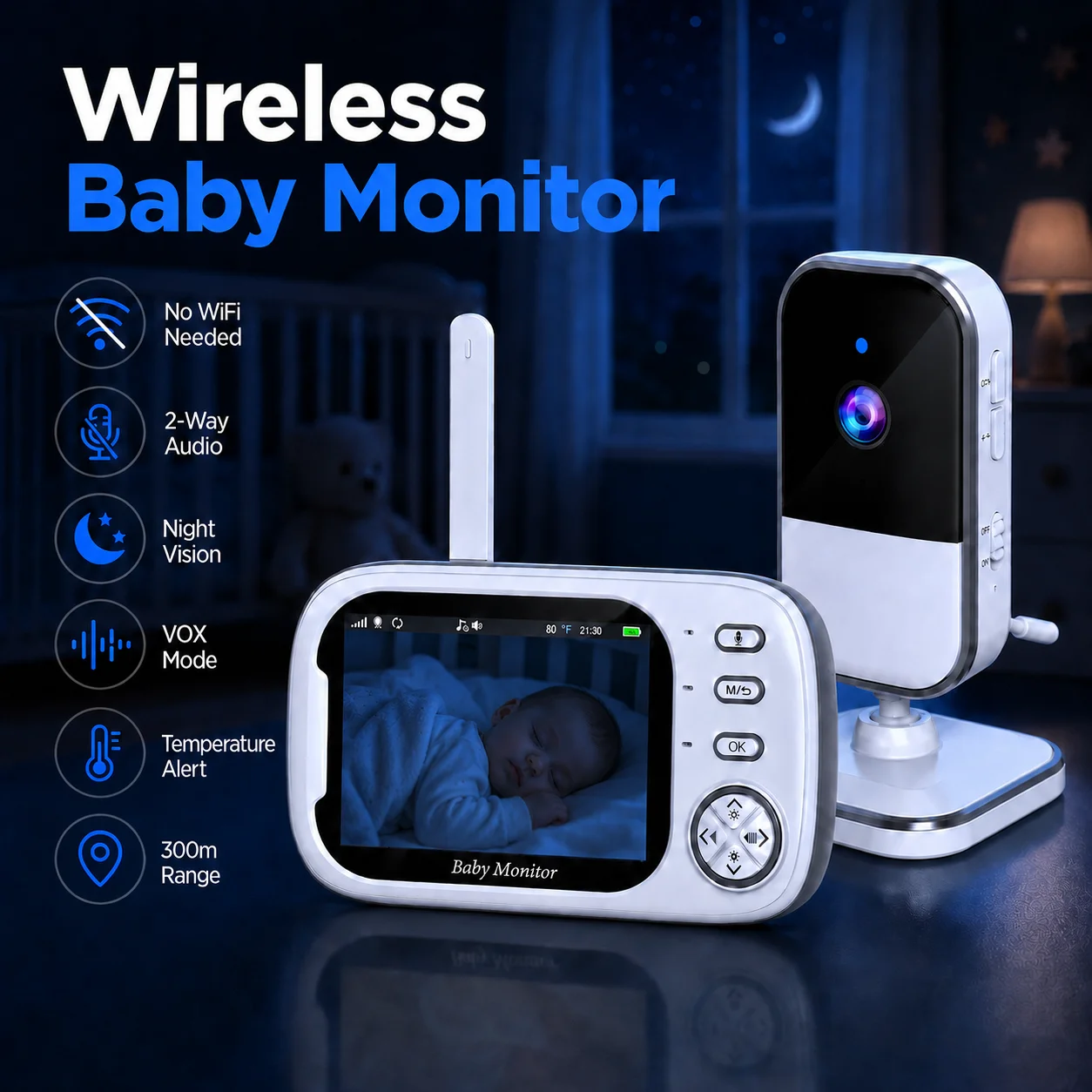 3.5 Inch Video Baby Monitor with VOX Mode Babyphone Cam Infrared Night Vision Surveillance Cameras Temperature Monitor Lullabies