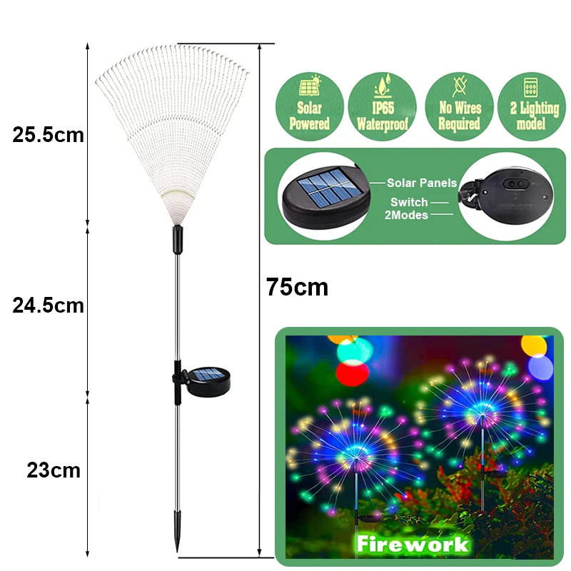 LED Solar Dandelion Lights Waterproof Outdoor Garden Decoration Firework Lights For Christmas Party Patio Lawn Decor Solar Lamp