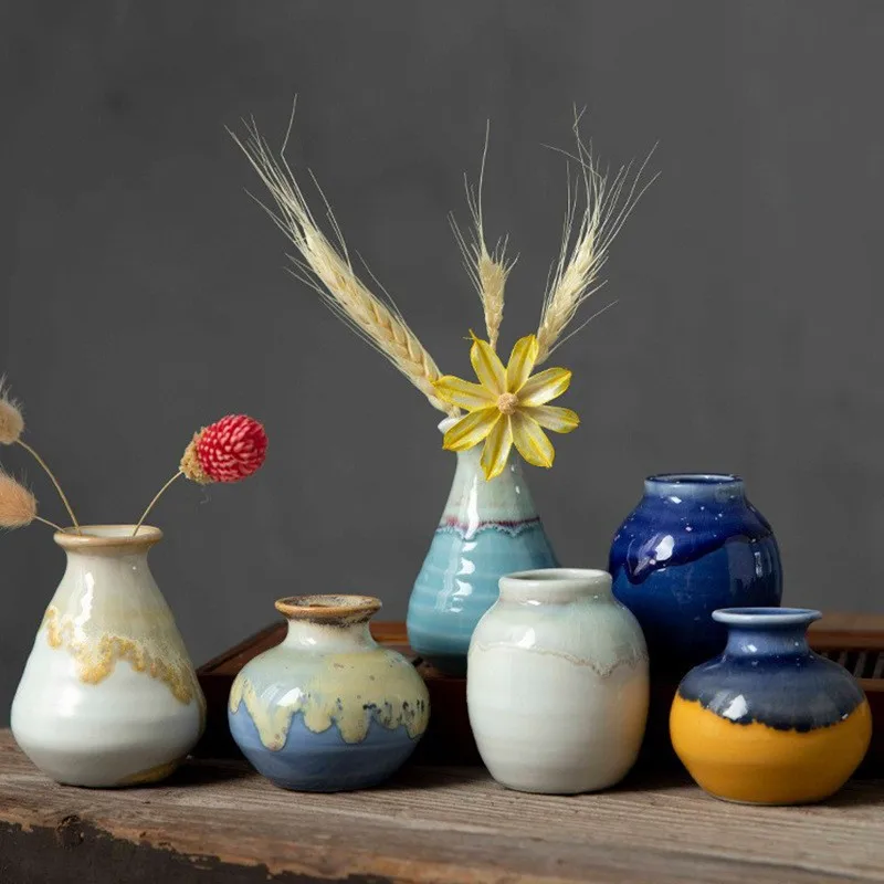 1pc Ceramic Small Flower Vase Bedroom Living Room Decorations Tabletop Ornament Simplicity Chinese Style Flowerpot Desktop Vases