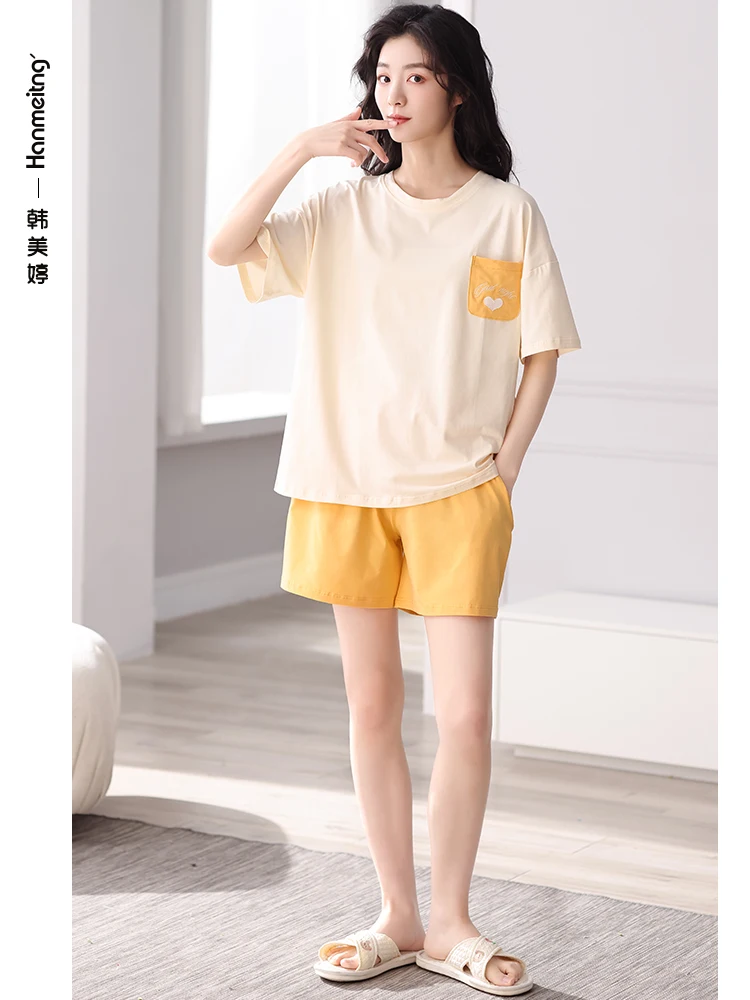 夏の綿パジャマ女性のカジュアル軽量半袖ショーツホーム服薄い大きいサイズセット通気性快適