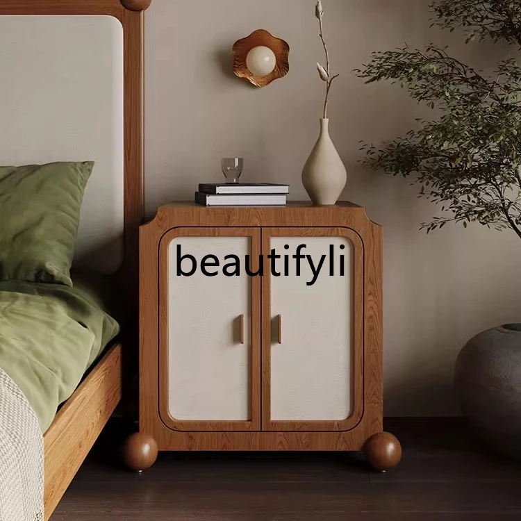 

Vintage Style Bedside Table for Home Bedroom Multifunctional Storage Small Bedside Cabinet with Unique Design and Creative Niche