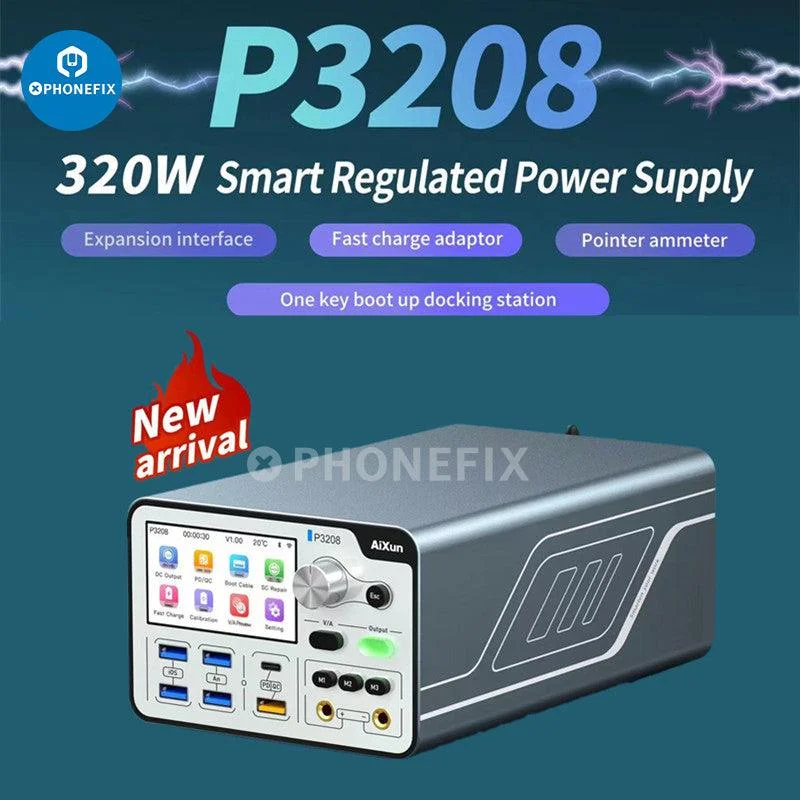 AiXun P3208 Smart Regulated Power Supply One Key Boot Up Docking Station Fast Charge Adaptor for iPhone 7-14 Pro Max Repair Tool