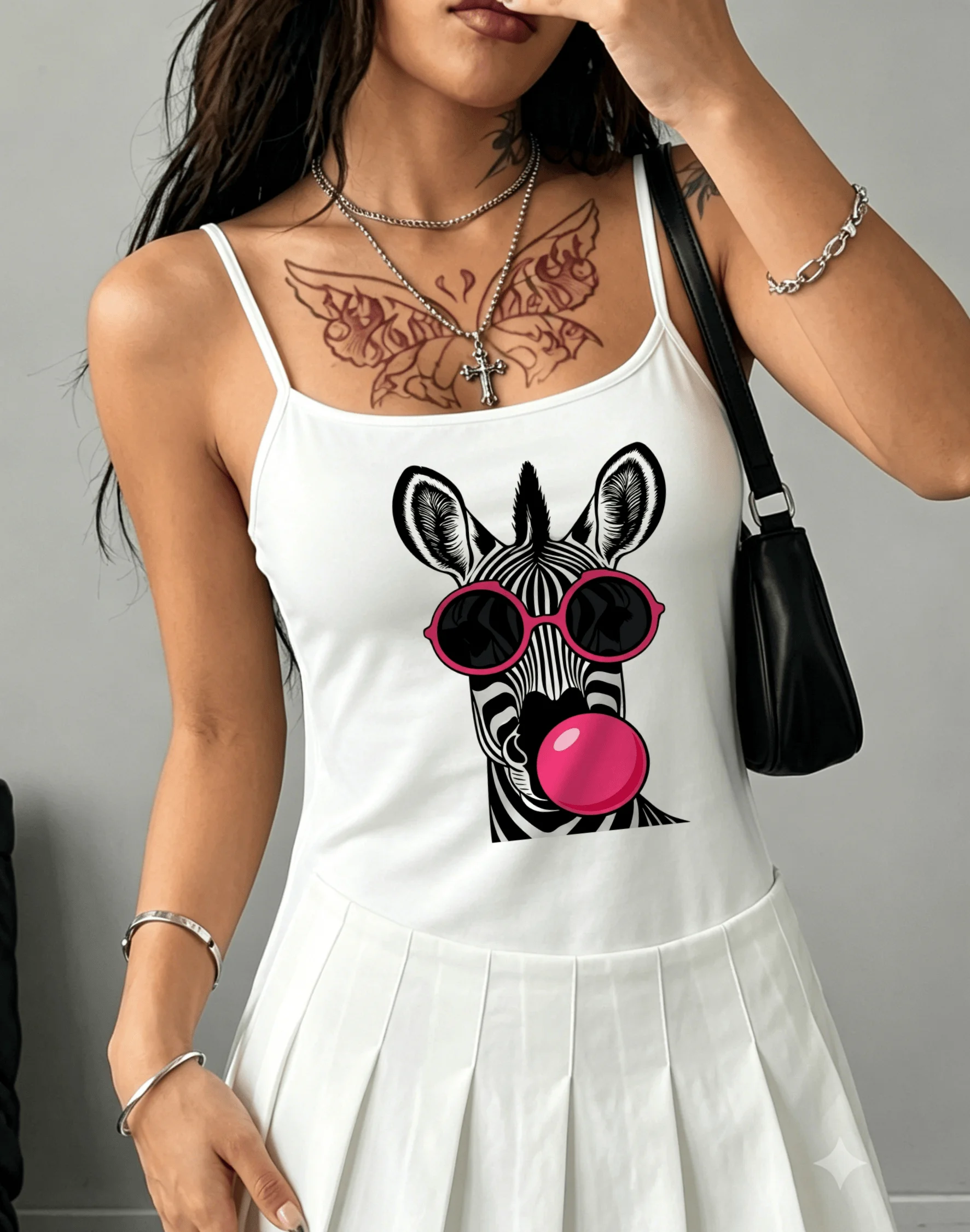 Funny Zebra Camisole Ladies Bubble Gum Tank Top Music Festival Outfits Vest Aesthetic Pink Sunglasses Summer Crop Tops