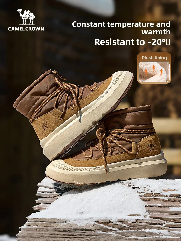 Golden Camel Men's High-top Snow Boots 2026 Winter New Thick-Soled Velvet Warm Non-Slip Cotton Shoes Outdoor Casual Sneakers