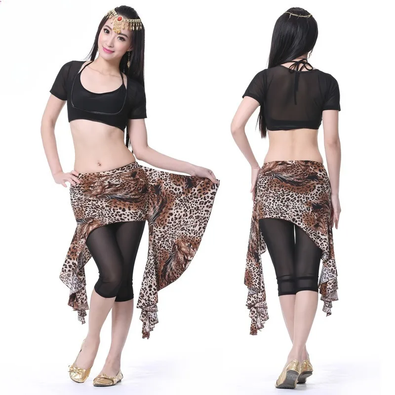 

Индивидуальная леопардовая юбка на талии, тренировочный костюм, костюм для танца живота, шарф на бедрах, пояс, топ + поддержка груди + средние брюки + юбка на талии, 4 шт.