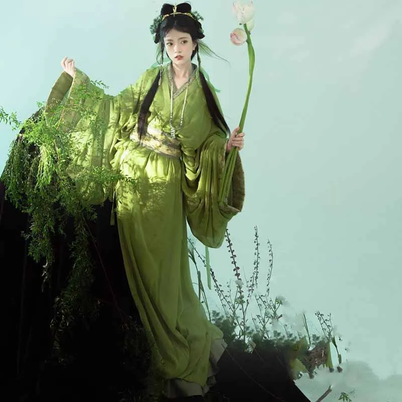 Vestido Hanfu para mujer, bata de guerra tradicional china Hanfu, disfraz de hada de Carnaval para mujer, vestido Hanfu verde de talla grande