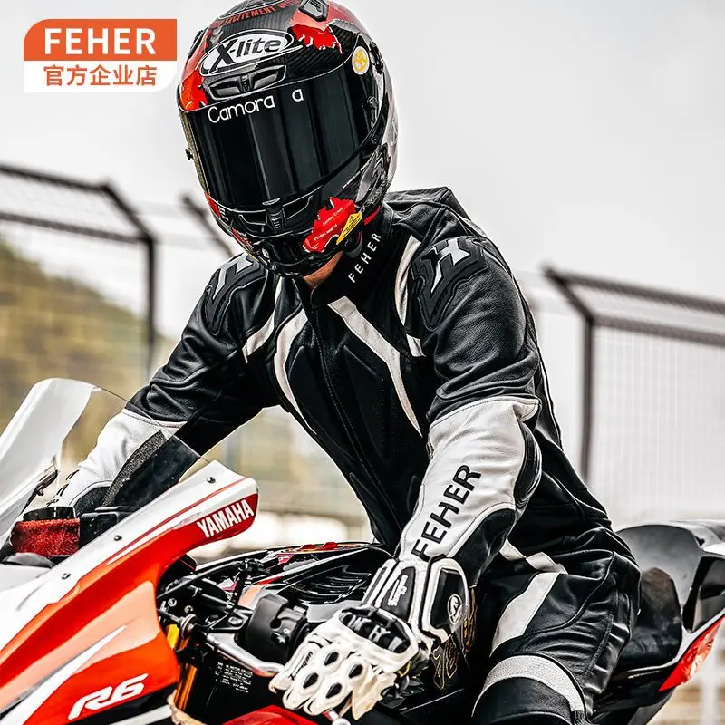 Feher One-Piece Motorcycle Riding Suit Motorcycle Leather Jacket Racing Suit Track Anti Fall And Anti Tear Protective Suit Ridin