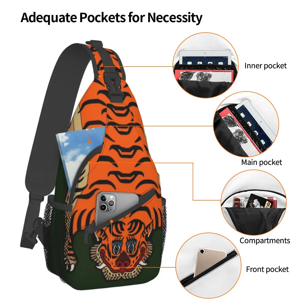 TIBETAN TIGER RUG Sling Backpack Sling Bag Hiking Travel Chest Bag Daypack Men Fashion Crossbody Backpack Shoulder Bag Pouch