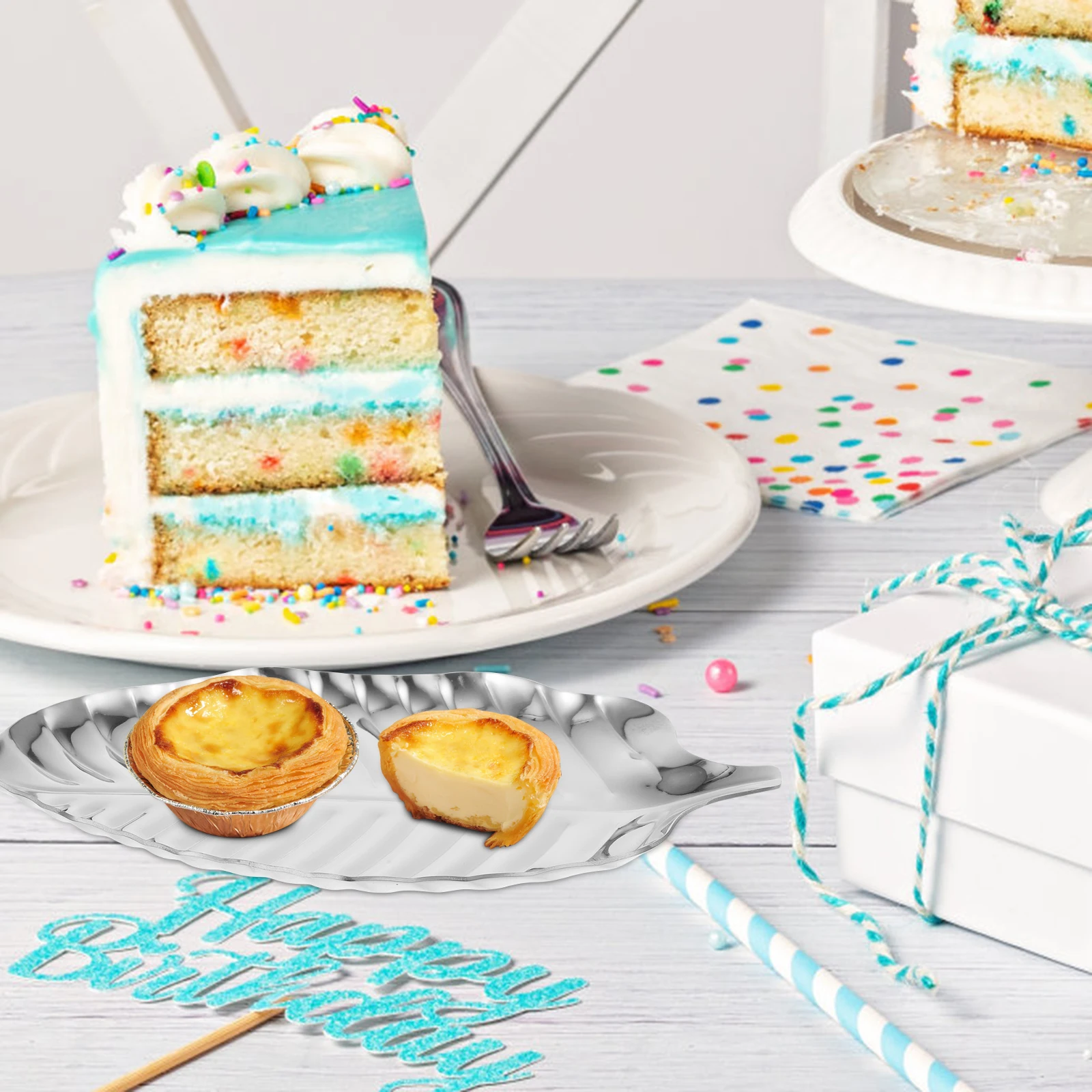 

2 Pcs Decorative Stainless Steel Fruit Plate Leaf Tray Towel Trays for Food Serving