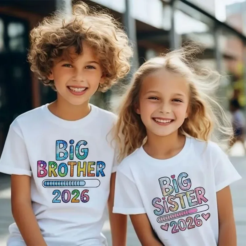 Children's T-Shirt Big Brother Big Sister Print Fashion O-Neck Tees Outdoor Casual Children's Clothing Summer Short Sleeve Tops
