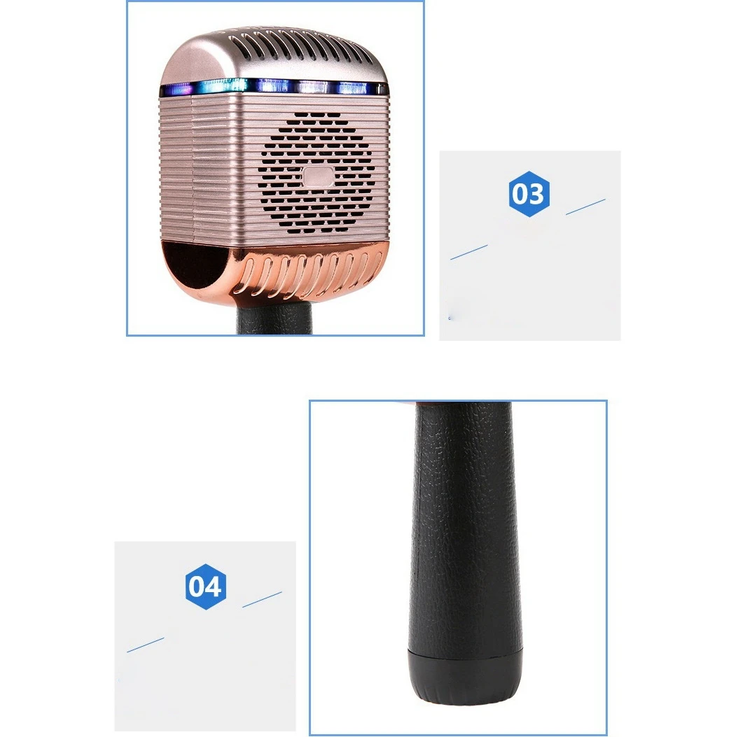 Bluetooth Wireless Microphone Portable Handheld Karaoke Live Party Singing Microphone for Mobile Phone Pc Rose Gold
