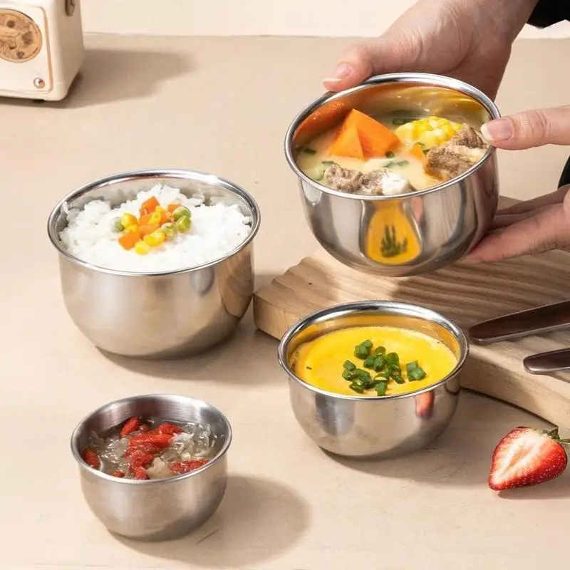 Stainless Steel Steaming Bowl Set Food Safe Perforated Bottom For Home Kitchen Steaming Rice Eggs Soups Desserts