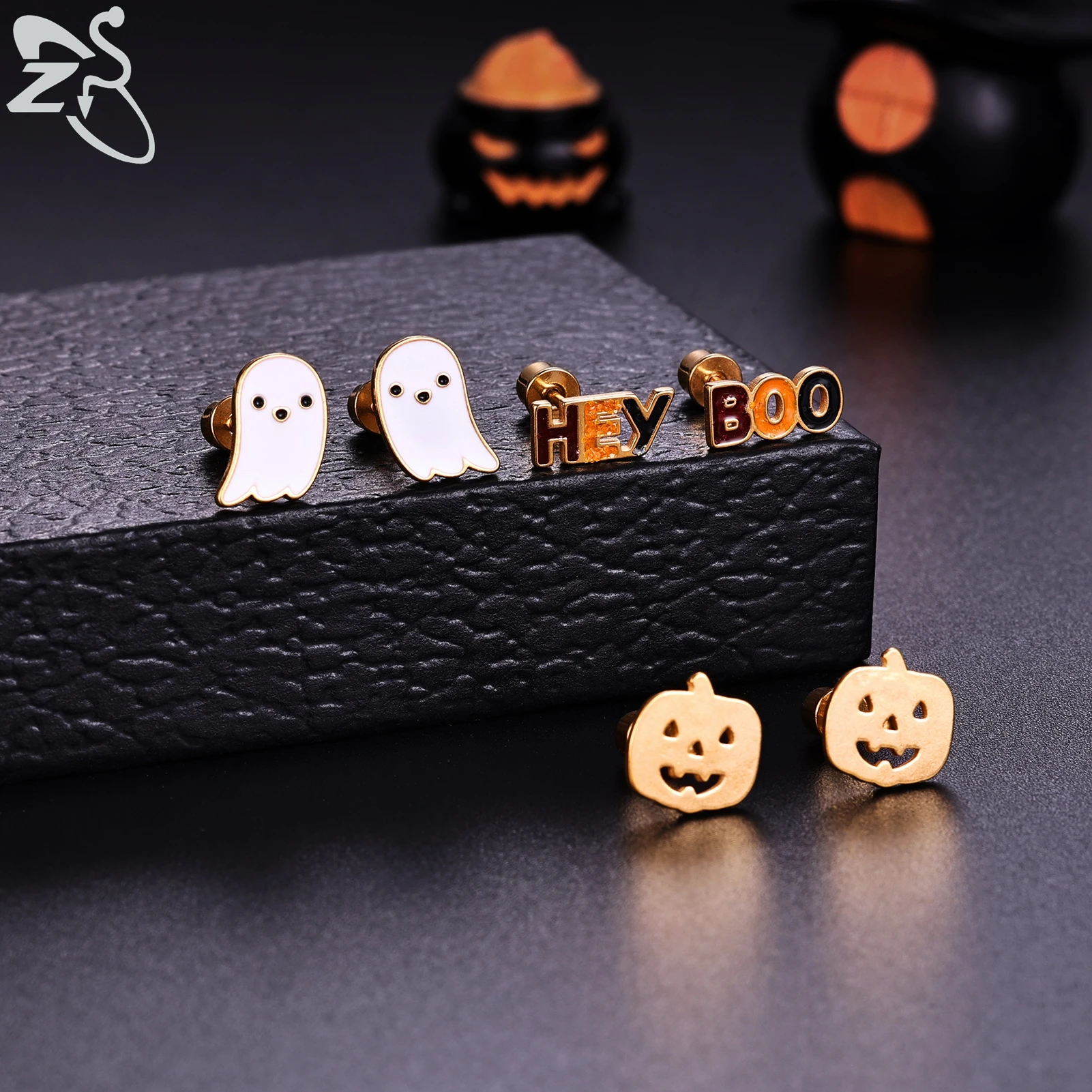 ZS 1 زوج 20 جرام الظلام القوطية الفولاذ المقاوم للصدأ الأذن ترصيع هالوين وأقراط الجمجمة شبح اليقطين الغضروف اللولب ثقب المجوهرات #5