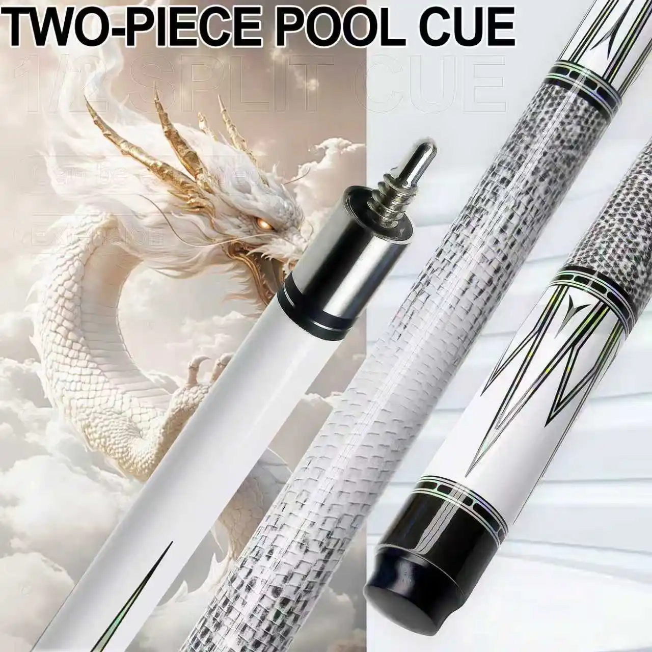 13mm 2-Piece Pool Cue Uni-Loc Joint, Fiberglass, Multi-Layer Tip, Unique Pattern, Durable Bumper