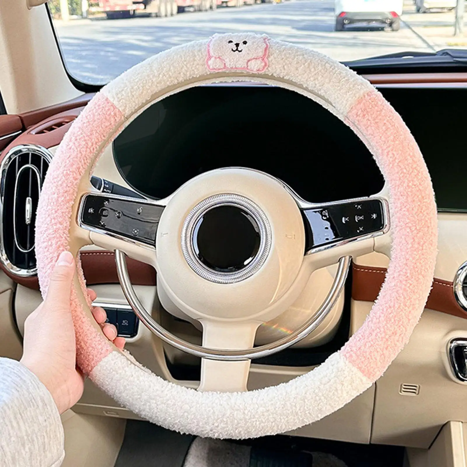 

Steering Wheel Cover 15 Inch Lamb Wool Auto Handle Decor Cute Steering Cover With Animal Design For Decoration Men Women Truck