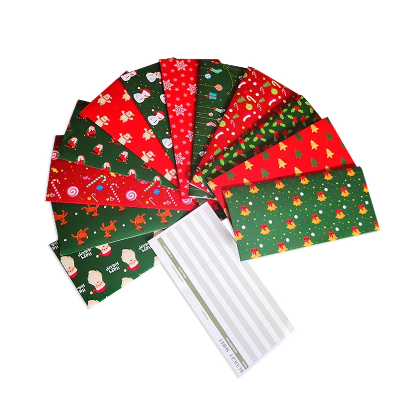 15 Christmas Budget Envelopes + 15 Budget Sheets + 24 White Label Stickers,Wallet Cash Saving System For Money,Receipt