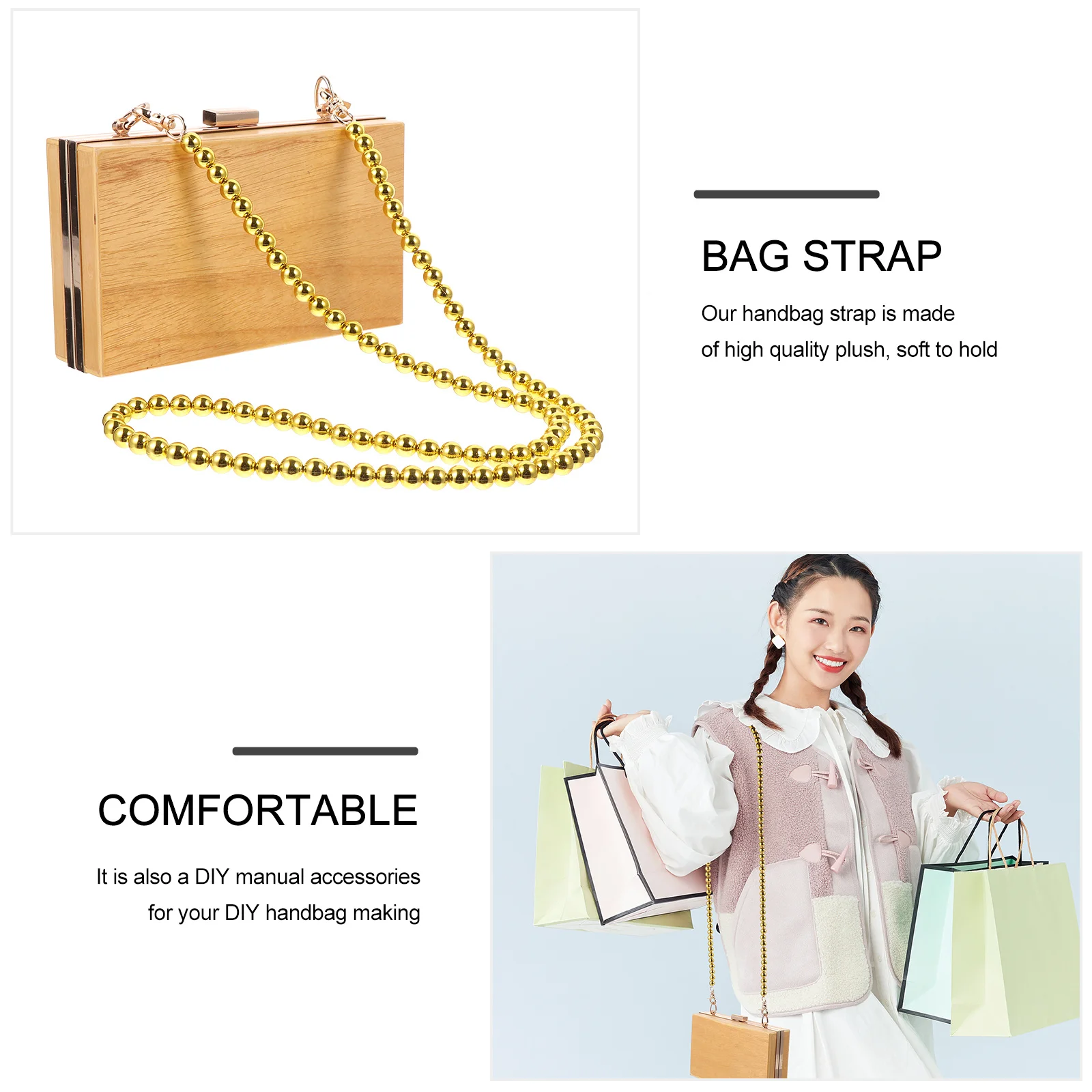 1 pçs alça de ombro de contas de ouro resistente saco alça de corrente leve elegante pendurado fivelas saco diy corrente decoração acessórios