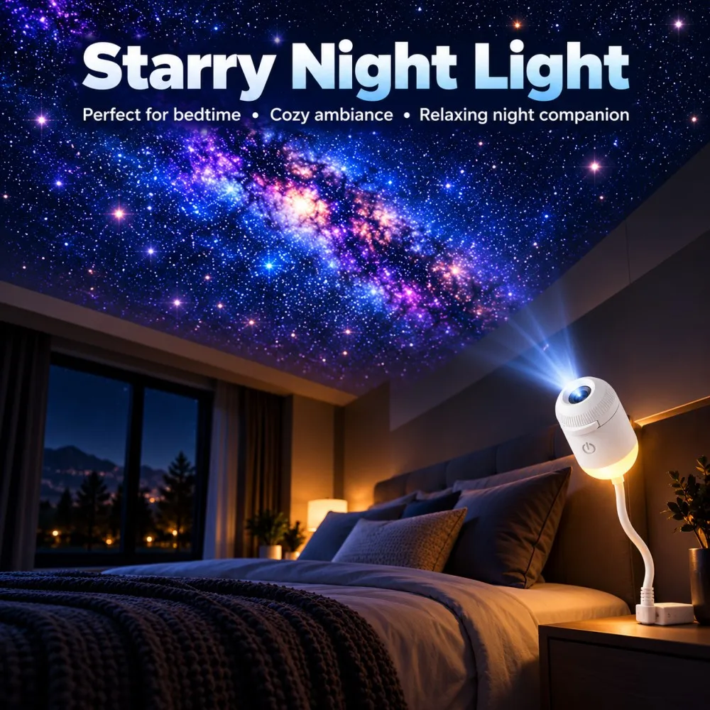 USB Starry Sky Projector Night Light 2 in 1 Galaxy Star Projector Lamp with HD Slides Portable for Bedroom Car Ceiling Decor