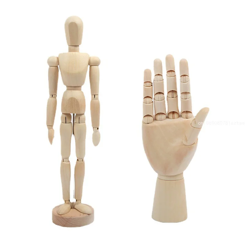 Wooden Manikin Flexible Body Joints Human Figure Wood Hand Model Ornament Stand for Home Office Desk Decoration Drawing Painting