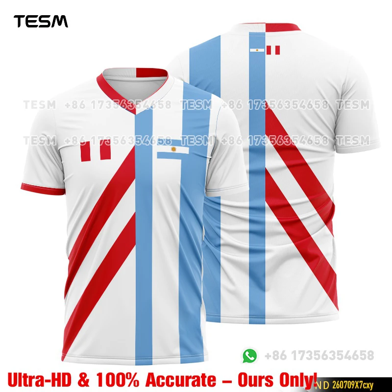Argentina Striped Print Football Jersey Family Matching Clothes Parent-child Set Men Women Kids Sport T Shirt Fan Short Sleeve