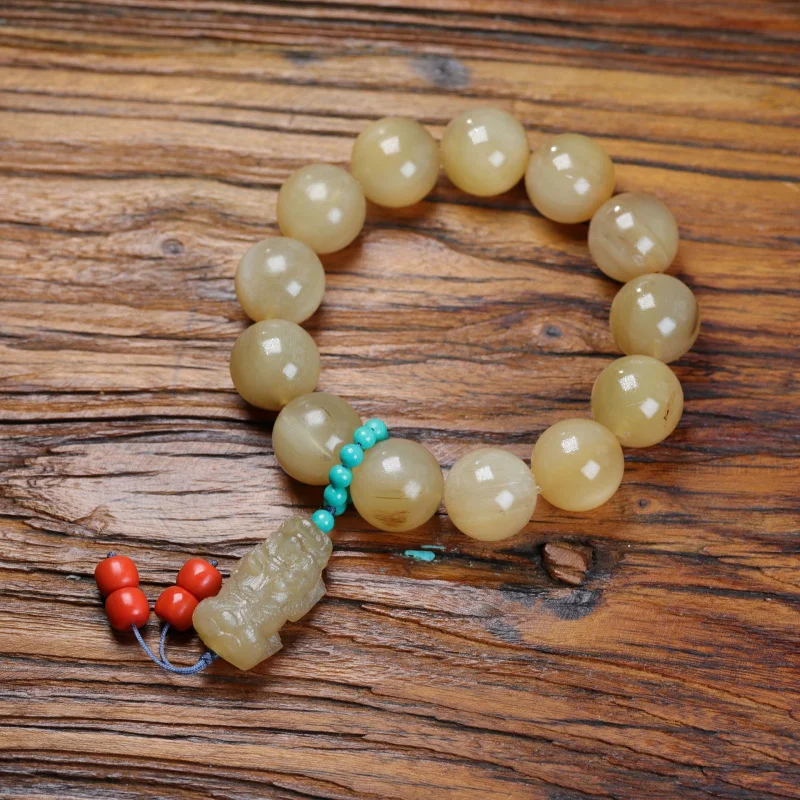 سوار خرز مستدير طبيعي محمول على شكل قرن الأغنام منحوت حلية Pixiu #6