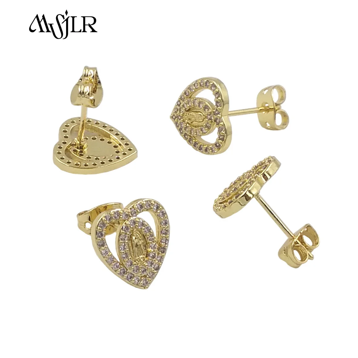 WT-MVE080   WKT 2023 Religious Style Full Of Cubic Zircon Heart Shape Earrings Virgin Marry Earrings For Wedding Accessories