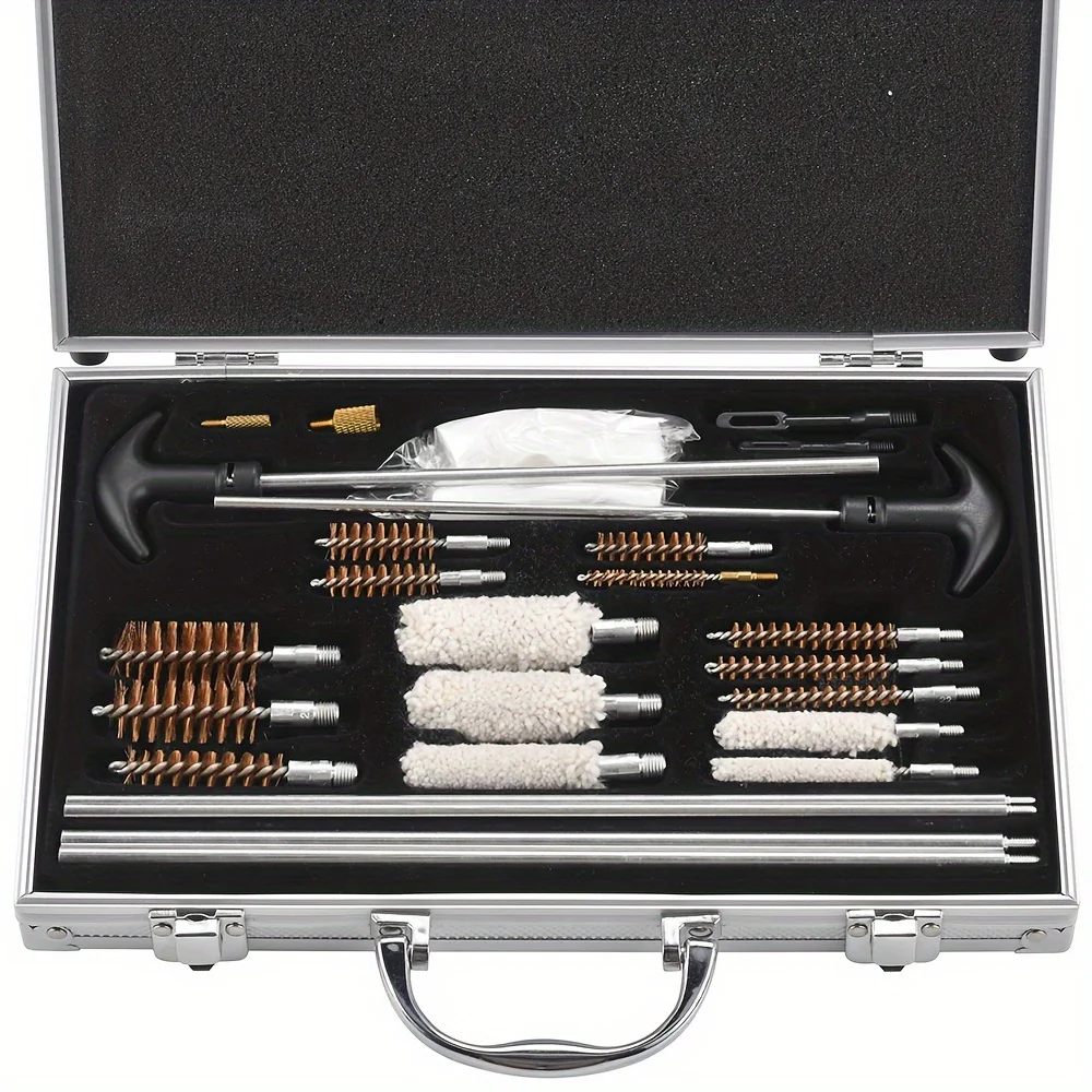 25 Pieces Of Gun Barrel Brush Copper Wire Cotton Brush Wooden Box Set Cleaning Gun Tool Aluminum Box Gun Brush