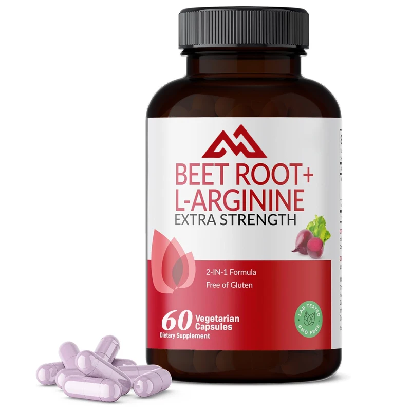 Beetroot+L-arginine 2000mg, non GMO, high-quality 2-in-1 combination of 60 vegetarian capsules without animal ingredients