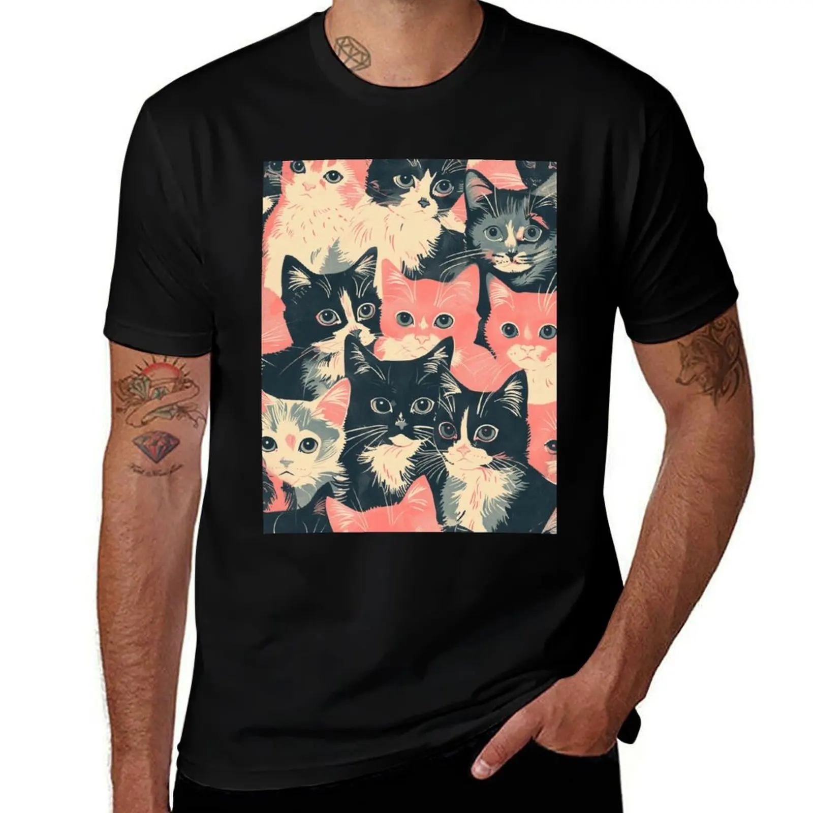 

Adorable Vintage Cute Cats Kittens Pattern Art T-Shirt man t shirts for men printed t shirts for man T-Shirt