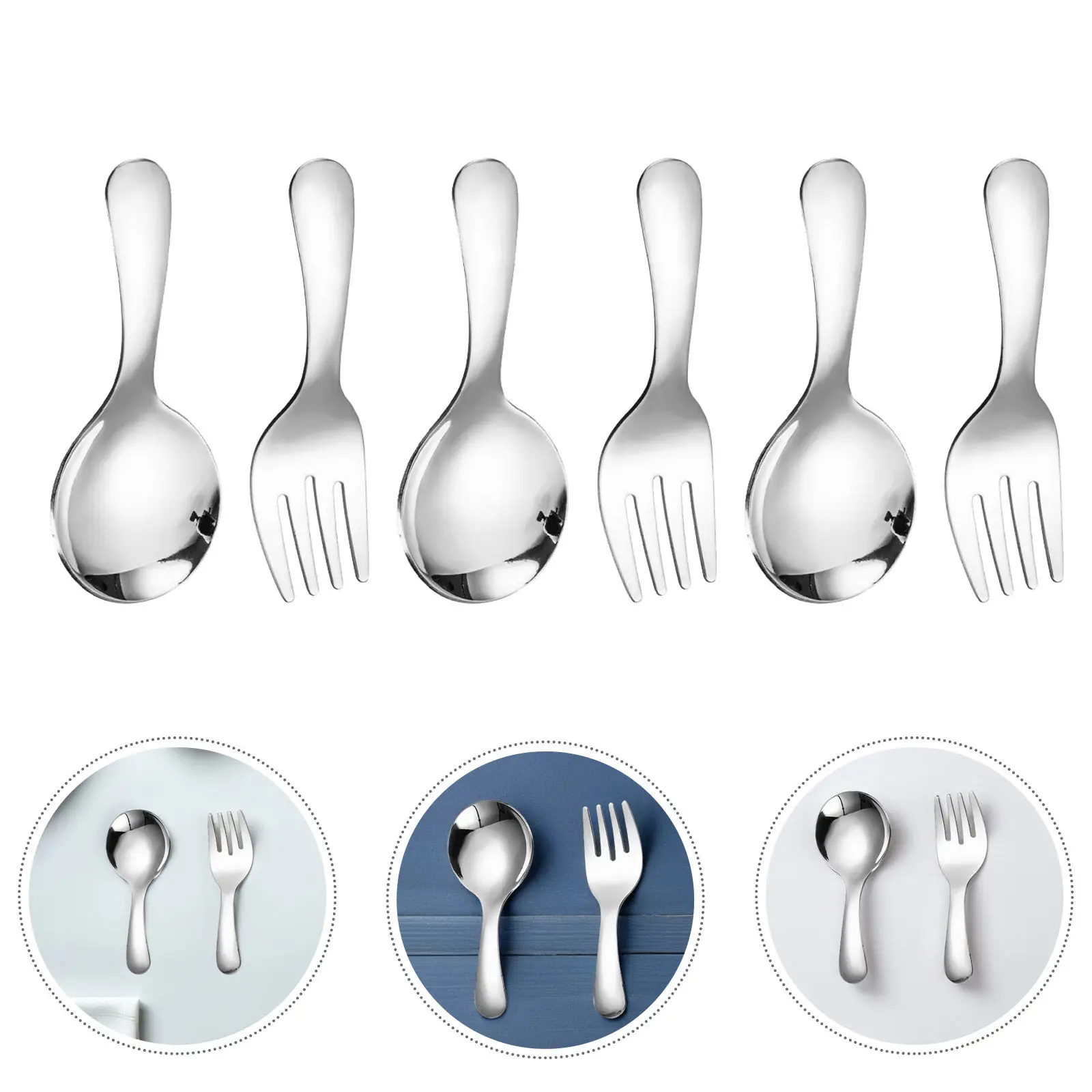 6Pcs Stainless Steel Mini Spoons Portable Kid Stainless Steel Utensils Short Handle Toddlers Cutlery Set Reusable Silverware